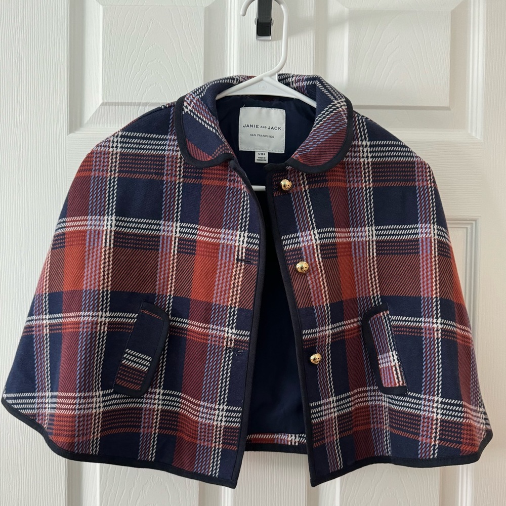 Janie and Jack - blue plaid cape - size 5/6